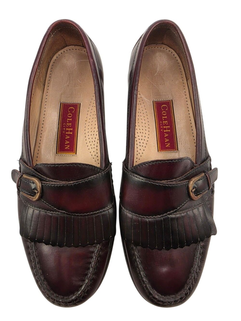 Cole Haan Men 9.5D Oxblood Leather Kiltie Fringe Monk Strap Pinch Buckle Loafer